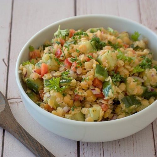 Salade de lentilles corail aux légumes frais IG bas