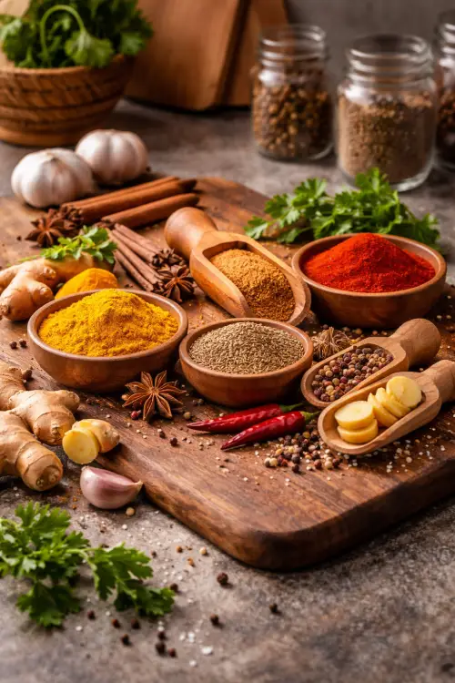 Épices naturelles cuisine diabète cannelle curcuma gingembre cumin paprika