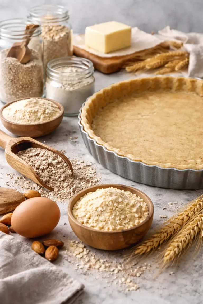 Pâte à tarte IG bas maison avec farines alternatives et ingrédients pour cuisine à indice glycémique bas