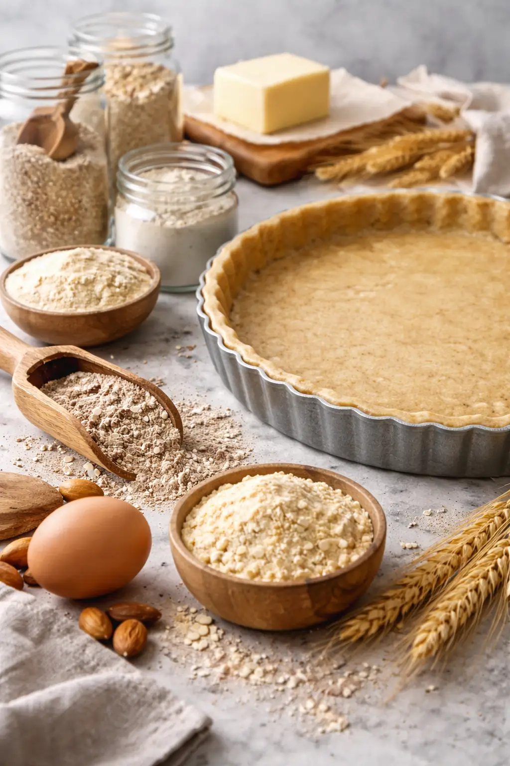 Pâte à tarte IG bas maison avec farines alternatives et ingrédients pour cuisine à indice glycémique bas