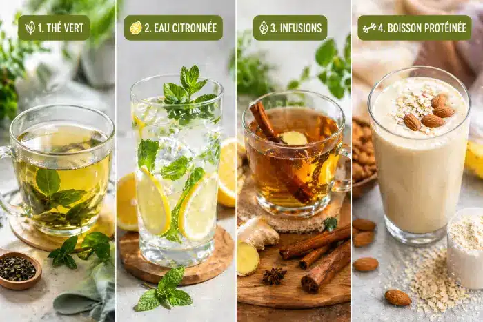 4 boissons anti fringales pour diabète type 2 thé vert eau citronnée infusion cannelle gingembre et boisson protéinée