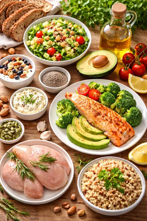 Repas équilibré pour éviter la glycémie élevée le matin avec saumon légumes avocat et graines