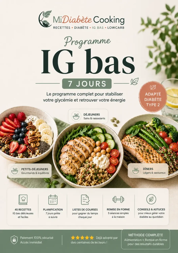 Couverture du programme sur 7 jours IG bas payant perte de poids et remise en forme exercice à la maison sans appareil MiDiabeteCooking