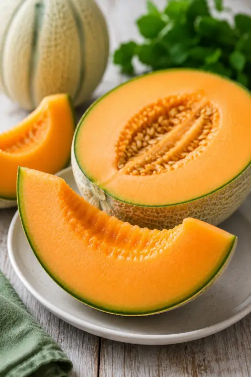 Peut-on manger du melon quand on est diabétique ? Quart de melon frais coupé sur une assiette, illustrant un article sur le melon et le diabète.